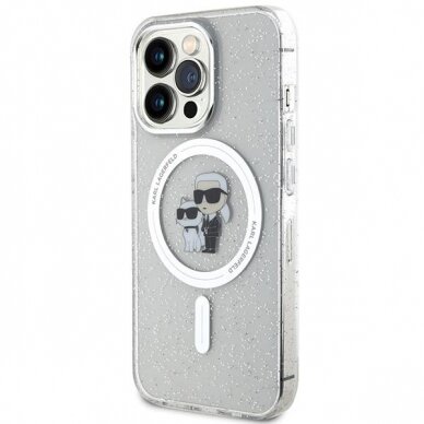Originalus dėklas Karl Lagerfeld KLHMP13LHGKCNOT case skirta iPhone 13 Pro / 13 - Permatomas hardcase Karl&amp Choupette Glitter MagSafe 1
