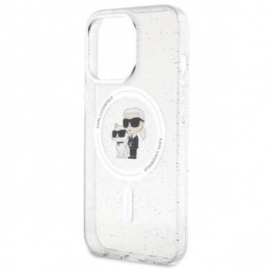 Originalus dėklas Karl Lagerfeld KLHMP13LHGKCNOT case skirta iPhone 13 Pro / 13 - Permatomas hardcase Karl&amp Choupette Glitter MagSafe 5