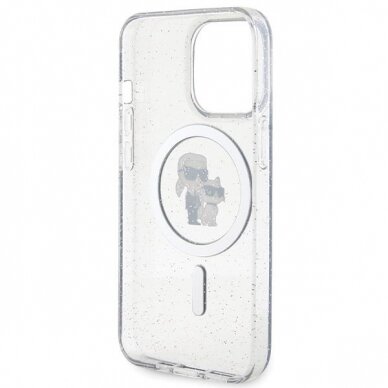 Originalus dėklas Karl Lagerfeld KLHMP13LHGKCNOT case skirta iPhone 13 Pro / 13 - Permatomas hardcase Karl&amp Choupette Glitter MagSafe 6