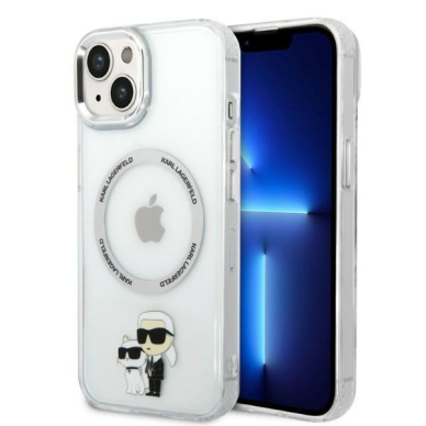 Dėklas Karl Lagerfeld Iconic Karl&amp;Choupette Magsafe KLHMP14MHNKCIT iPhone 14 Plus Permatomas
