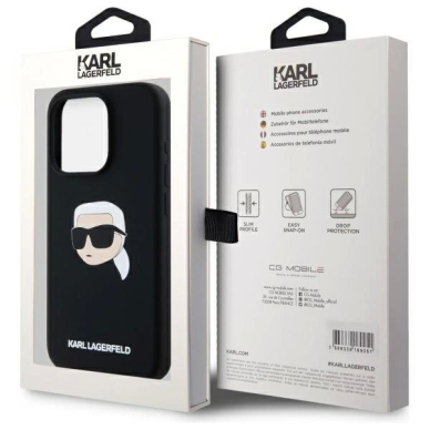 Karl Lagerfeld KLHMP15LSKHPPLK iPhone 15 Pro 6.1" Juodas/Juodas hardcase Silikoninis Karl Head Print MagSafe 7
