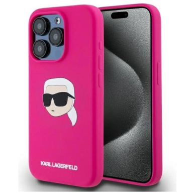 Karl Lagerfeld KLHMP15LSKHPPPLF iPhone 15 Pro 6.1&quot; fuchsia/fuschia hardcase Silikoninis Karl Head Print MagSafe