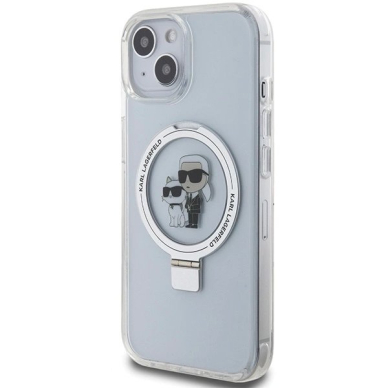 Karl Lagerfeld KLHMP15SHMRSKCH iPhone 15 / 14 / 13 6.1&quot; Baltas/Baltas hardcase Ring Stand Karl&Choupette MagSafe 1