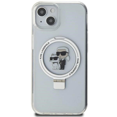 Karl Lagerfeld KLHMP15SHMRSKCH iPhone 15 / 14 / 13 6.1&quot; Baltas/Baltas hardcase Ring Stand Karl&Choupette MagSafe 2