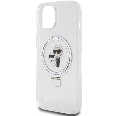 Karl Lagerfeld KLHMP15SHMRSKCH iPhone 15 / 14 / 13 6.1&quot; Baltas/Baltas hardcase Ring Stand Karl&Choupette MagSafe 5
