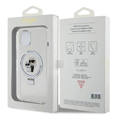 Karl Lagerfeld KLHMP15SHMRSKCH iPhone 15 / 14 / 13 6.1&quot; Baltas/Baltas hardcase Ring Stand Karl&Choupette MagSafe 7