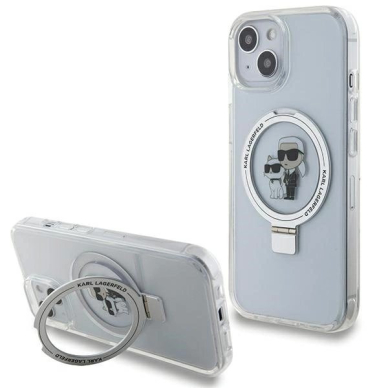 Karl Lagerfeld KLHMP15SHMRSKCH iPhone 15 / 14 / 13 6.1&quot; Baltas/Baltas hardcase Ring Stand Karl&Choupette MagSafe