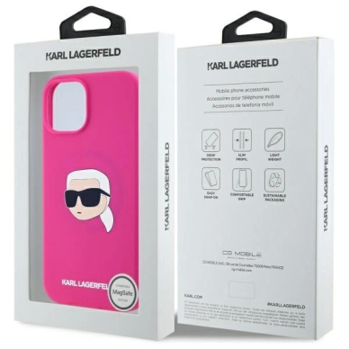 Karl Lagerfeld KLHMP15SSKHPPLF iPhone 15 6.1&quot; fuchsia/fuschia hardcase Silikoninis Karl Head Print MagSafe 7