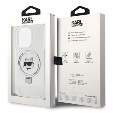 Originalus dėklas Karl Lagerfeld KLHMP15XHMRSCHH iPhone 15 Pro Max 6.7  Baltas/Baltas hardcase Ring Stand Choupette Head MagSafe 7