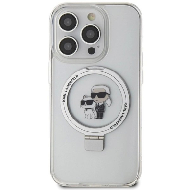 Karl Lagerfeld KLHMP15XHMRSKCH iPhone 15 Pro Max 6.7&quot; Baltas/Baltas hardcase Ring Stand Karl&Choupette MagSafe 2