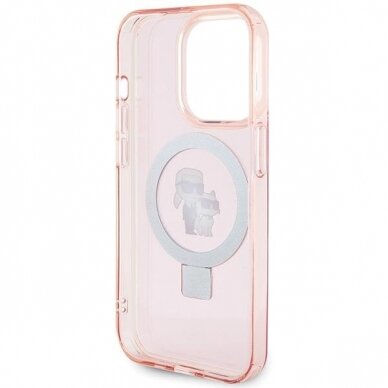 Originalus dėklas Karl Lagerfeld KLHMP15XHMRSKCP iPhone 15 Pro Max 6.7  rožinis/rožinis hardcase Ring Stand Karl&amp Choupette MagSafe 6