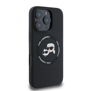 Karl Lagerfeld KLHMP16LSKCHTCK iPhone 16 Pro 6.3&quot; Juodas/Juodas hardcase Silikoninis Karl&Choupette Heads MagSafe 3