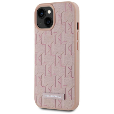 iPhone 15 Karl Lagerfeld Leather Monogram Metal Logo MagSafe dėklas - rožinis 1