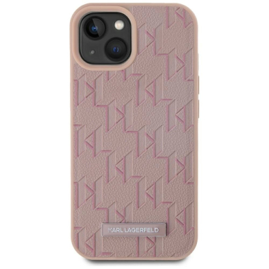iPhone 15 Karl Lagerfeld Leather Monogram Metal Logo MagSafe dėklas - rožinis 2