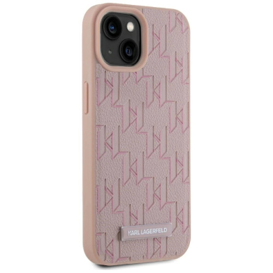 iPhone 15 Karl Lagerfeld Leather Monogram Metal Logo MagSafe dėklas - rožinis 3