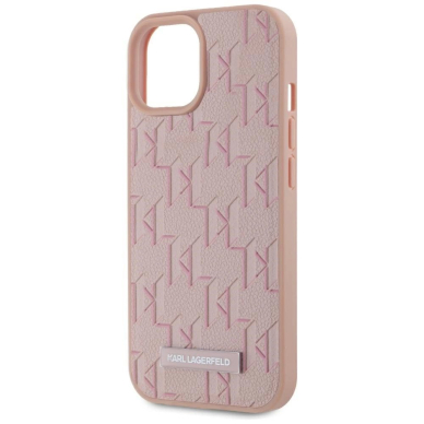iPhone 15 Karl Lagerfeld Leather Monogram Metal Logo MagSafe dėklas - rožinis 5
