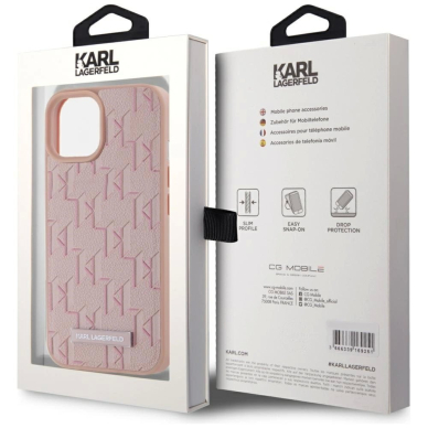 iPhone 15 Karl Lagerfeld Leather Monogram Metal Logo MagSafe dėklas - rožinis 7