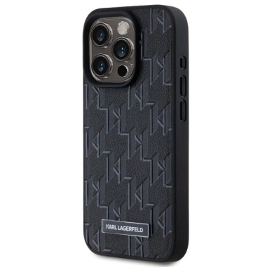 iPhone 15 Pro – Karl Lagerfeld Leather Monogram Metal Logo MagSafe dėklas - Juodas 1