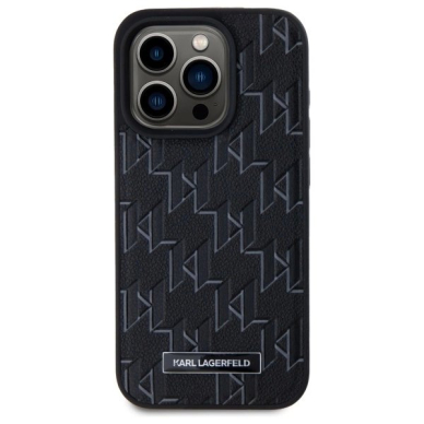 iPhone 15 Pro – Karl Lagerfeld Leather Monogram Metal Logo MagSafe dėklas - Juodas 2