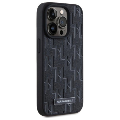 iPhone 15 Pro – Karl Lagerfeld Leather Monogram Metal Logo MagSafe dėklas - Juodas 3