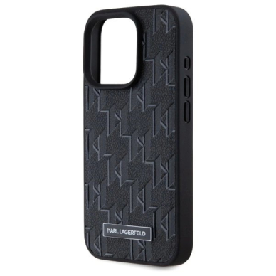 iPhone 15 Pro – Karl Lagerfeld Leather Monogram Metal Logo MagSafe dėklas - Juodas 5