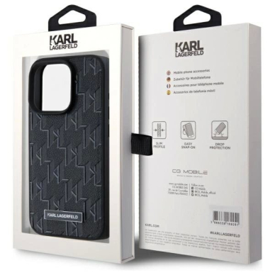 iPhone 15 Pro – Karl Lagerfeld Leather Monogram Metal Logo MagSafe dėklas - Juodas 7