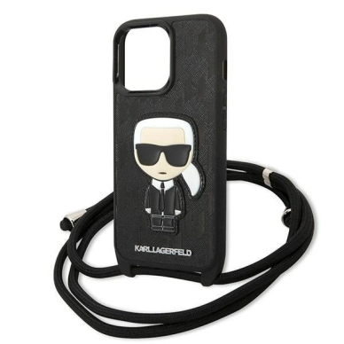 Karl Lagerfeld Odinis Monogram Patch and Cord Iconik Dėklas skirtas iPhone 13 Pro / 13 - Juodas 4 Karl Lagerfeld Odinis Monogram Patch and Cord Iconik Dėklas skirtas iPhone 13 Pro / 13 - Juodas 4