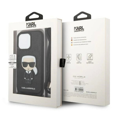 Karl Lagerfeld Odinis Monogram Patch and Cord Iconik Dėklas skirtas iPhone 13 Pro / 13 - Juodas 6 Karl Lagerfeld Odinis Monogram Patch and Cord Iconik Dėklas skirtas iPhone 13 Pro / 13 - Juodas 6