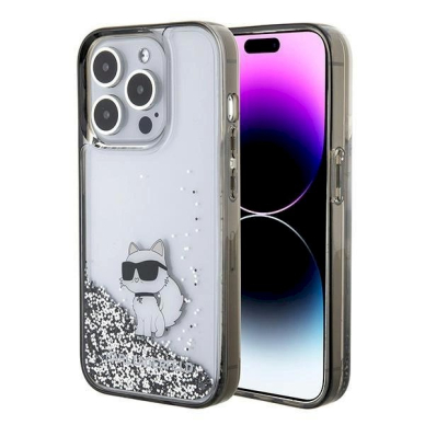 Karl Lagerfeld Liquid Glitter Choupette dėklas skirtas iPhone 15 Pro Max - Permatomas Karl Lagerfeld Liquid Glitter Choupette dėklas skirtas iPhone 15 Pro Max - Permatomas