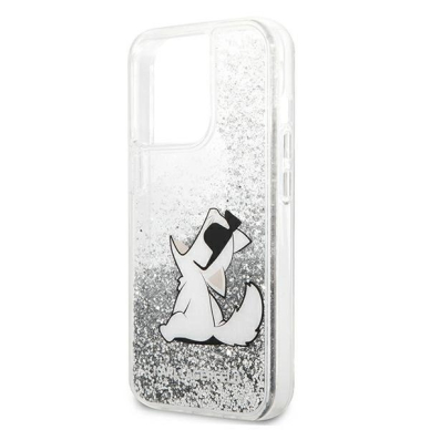 Karl Lagerfeld Liquid Glitter Choupette Fun Dėklas skirtas iPhone 13 Pro Max 6.7&quot; - Sidabrinis 5
