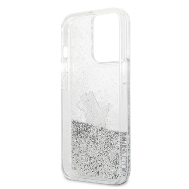 Karl Lagerfeld Liquid Glitter Choupette Fun Dėklas skirtas iPhone 13 Pro Max 6.7&quot; - Sidabrinis 6