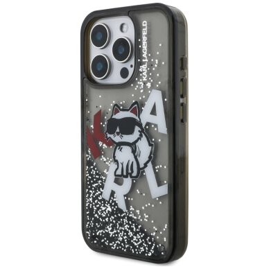 iPhone 16 Pro Karl Lagerfeld Liquid Glitter Choupette Logo dėklas – juodas 1