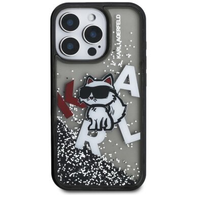 iPhone 16 Pro Karl Lagerfeld Liquid Glitter Choupette Logo dėklas – juodas 2