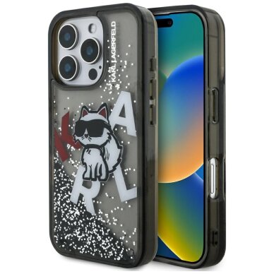 iPhone 16 Pro Max Karl Lagerfeld Liquid Glitter Choupette Logo dėklas – juodas iPhone 16 Pro Max Karl Lagerfeld Liquid Glitter Choupette Logo dėklas – juodas