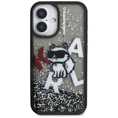 iPhone 16 Karl Lagerfeld Liquid Glitter Choupette Logo dėklas – juodas 2