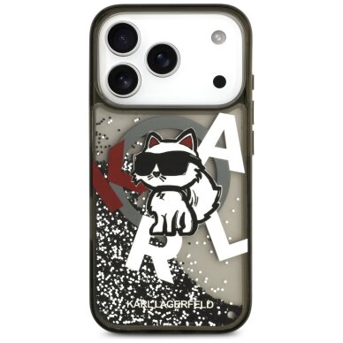iPhone 17 Pro dėklas Karl Lagerfeld Liquid Glitter Choupette Logo su MagSafe – juodas 2