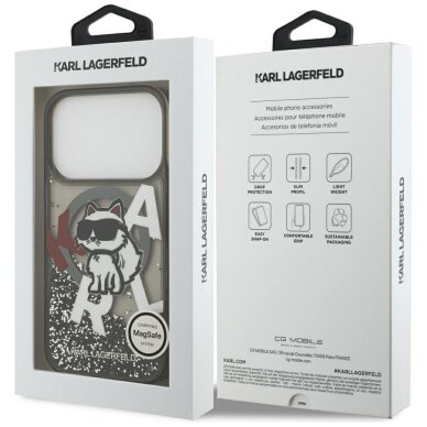 iPhone 17 Pro dėklas Karl Lagerfeld Liquid Glitter Choupette Logo su MagSafe – juodas 7