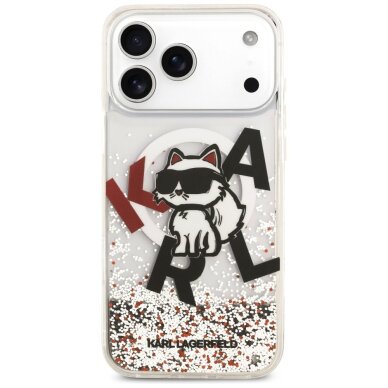 iPhone 17 Pro Max dėklas Karl Lagerfeld Liquid Glitter Choupette Logo, MagSafe – skaidrus 2