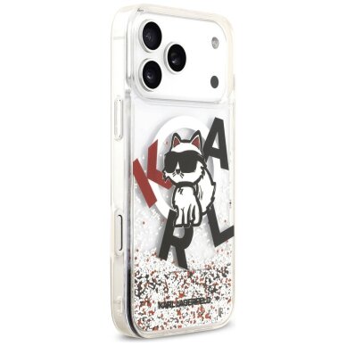 iPhone 17 Pro Max dėklas Karl Lagerfeld Liquid Glitter Choupette Logo, MagSafe – skaidrus 3