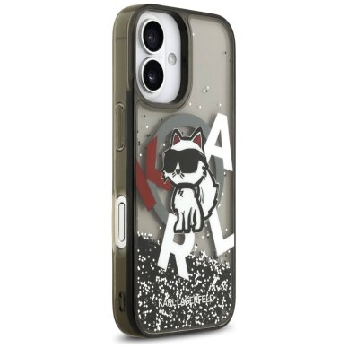 iPhone 17 dėklas Karl Lagerfeld Liquid Glitter Choupette Logo, MagSafe – juodas 3