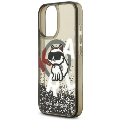 iPhone 17 dėklas Karl Lagerfeld Liquid Glitter Choupette Logo, MagSafe – juodas 5