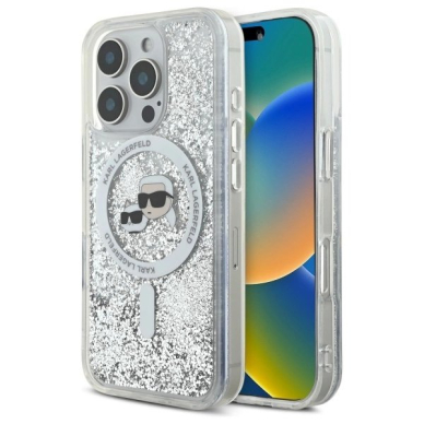 Dėklas Karl Lagerfeld Liquid Glitter Karl  Choupette Head Magsafe  iPhone 16 Pro Max - Skaidrus Dėklas Karl Lagerfeld Liquid Glitter Karl  Choupette Head Magsafe  iPhone 16 Pro Max - Skaidrus