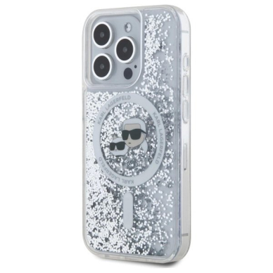 iPhone 15 Pro – Karl Lagerfeld Liquid Glitter Karl & Choupette Head MagSafe dėklas - Skaidrus 1