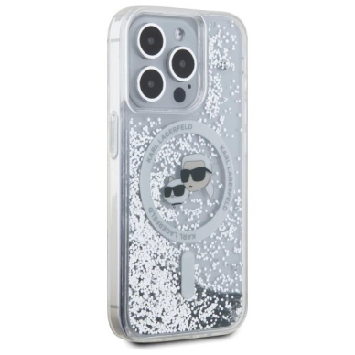 iPhone 15 Pro – Karl Lagerfeld Liquid Glitter Karl & Choupette Head MagSafe dėklas - Skaidrus 3