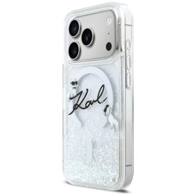 iPhone 17 Pro Karl Lagerfeld Liquid Glitter Karl Script Logo MagSafe dėklas – skaidrus 1