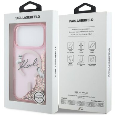 iPhone 17 Pro Karl Lagerfeld Liquid Glitter Karl Script Logo MagSafe dėklas – rožinis 7