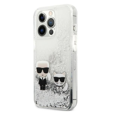 Karl Lagerfeld Liquid Glitter Karl&Choupette Dėklas skirtas iPhone 13 Pro / 13 6.1" - Sidabrinis 1