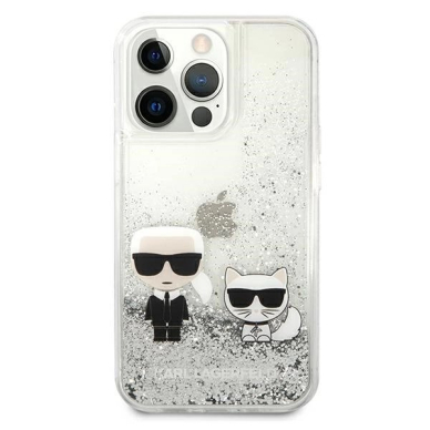 Karl Lagerfeld Liquid Glitter Karl&Choupette Dėklas skirtas iPhone 13 Pro / 13 6.1&quot; - Sidabrinis 2