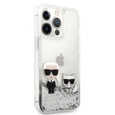Karl Lagerfeld Liquid Glitter Karl&Choupette Dėklas skirtas iPhone 13 Pro / 13 6.1" - Sidabrinis 3