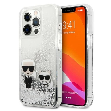 Karl Lagerfeld Liquid Glitter Karl&Choupette Dėklas skirtas iPhone 13 Pro Max 6.7" - Sidabrinis Karl Lagerfeld Liquid Glitter Karl&Choupette Dėklas skirtas iPhone 13 Pro Max 6.7" - Sidabrinis